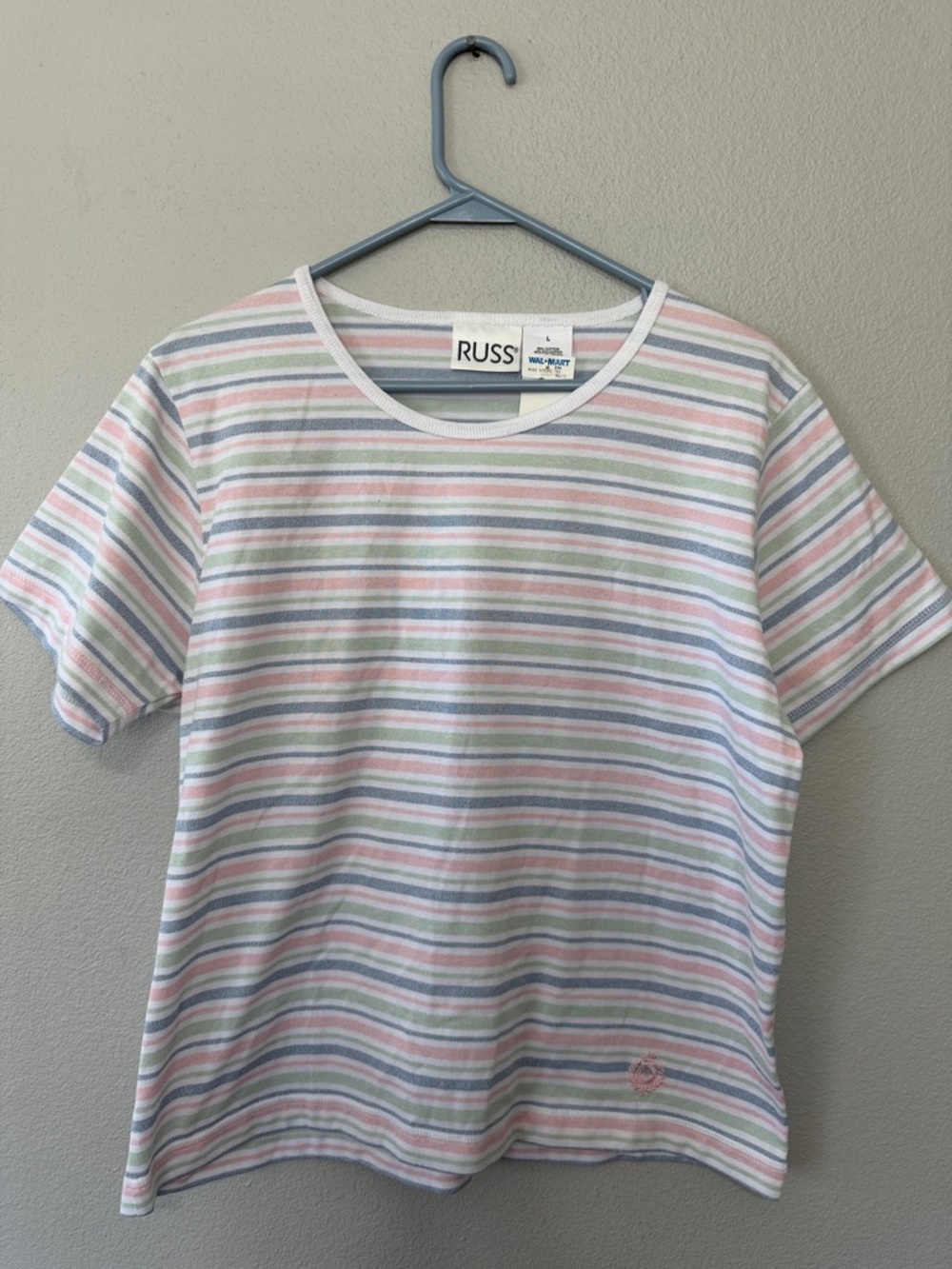 VTG RUSS Pastel Stripped Tee Shirt Dead Stock Women’s Large by Granny Core